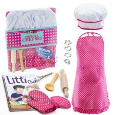 Jaxojoy Kids Cooking and Baking Chef Set with Apron Hat Utensils Gift Playset