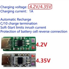 1S Type-C To 4.2V 4.35V Step-down Buck LiPo Polymer Li-Ion Charger for 3.7V 3.8V