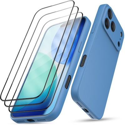 iPhone 17 Air Pro Max Liquid Silicone Case + 3x Tempered Glass Screen Protectors