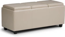Avalon 42 Inch Wide Contemporary Rectangle Storage Ottoman in Satin Cream Vegan 