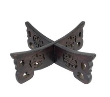 Asian Carved Wood 8 x 3" Plant or Bowl Stand 2 Pieces Collapsible