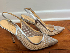 kate spade new york Silver Slingback Pointed Toe Ankle Strap Buckle Heel 8B