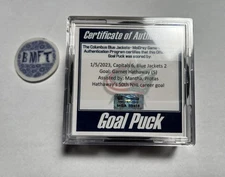 Garnet Hathaway Goal Puck Washington Capitals, Blue Jackets Logo