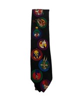 Vtg Looney Tunes Mania Tweety Bugs Men's 1993 Tie Black 100 Silk Necktie 150 cm