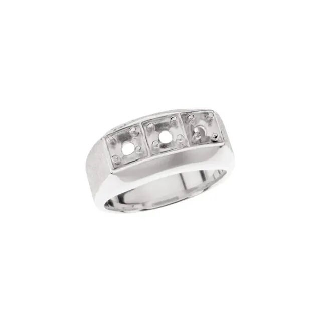 Men's Sterling Silver Three-Stone Ring Mounting, 4.4mm Prong