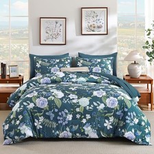King Size Floral Comforter Set 7 Piece Bedding Garden Plant Flower Style