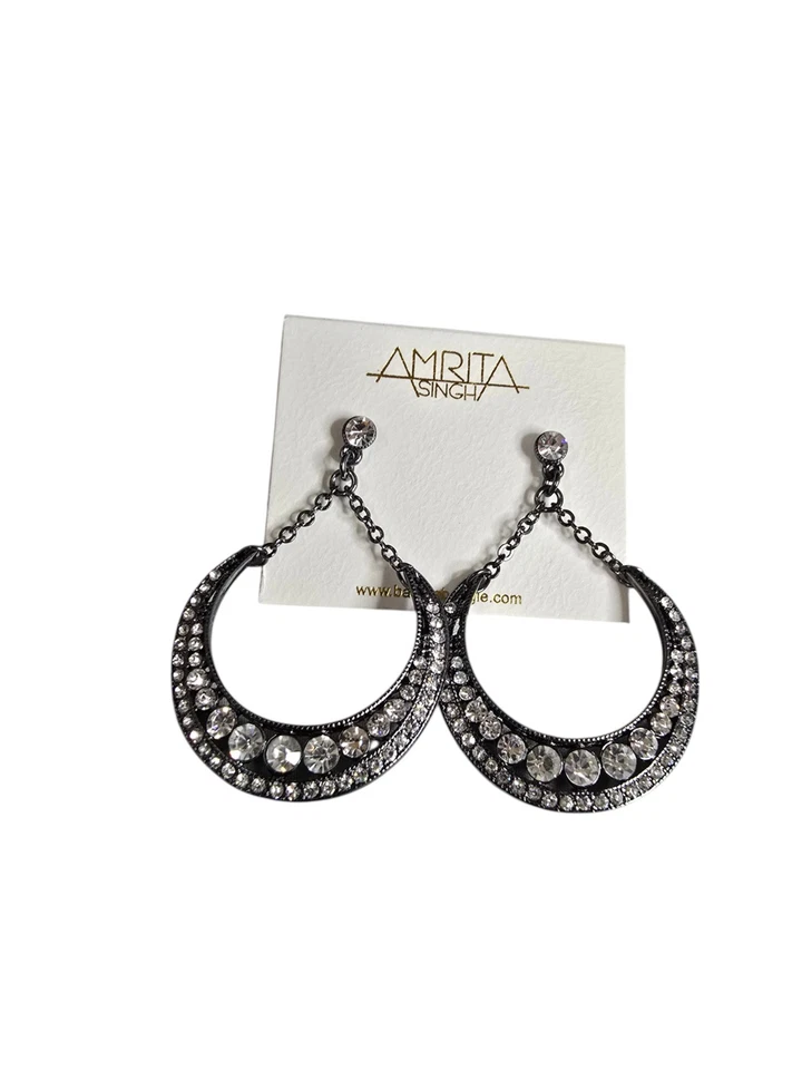 Amrita Singh Gunmetal покрытием кристалл длинный подвеской серьги новый с Ярлыками - Изображение 2 из 3
