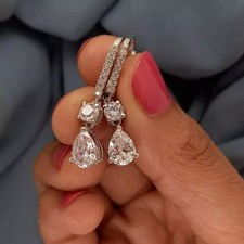 3Ct Pear Cut Simulated Diamond Lovely Drop Dangle Earring 14K White Gold Plated