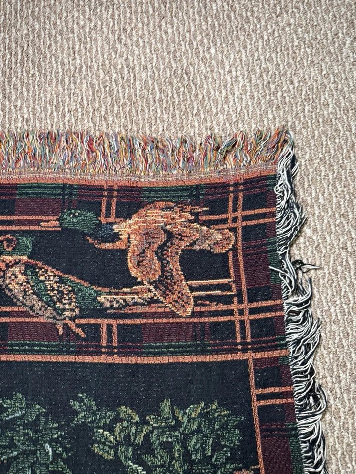 Vintage Hunting Golden Retriever Duck Pheasant Woven Throw Tapestry Lodge Cabin - Image 3 of 4