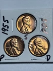 1955-PDS  Wheat Cent UNC 3 Coin Lot