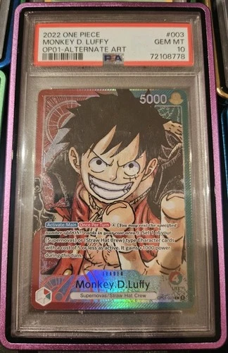 One Piece OP01-003 Monkey D Luffy Pre-Errata Alternate Art Leader PSA 10 2022
