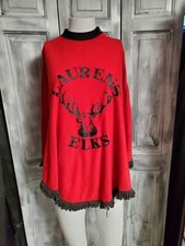 Vtg Ooak 60s 70s Fringed Poncho Cape 1 Sz Ringer Spell Out LAURENS ELKS hunting