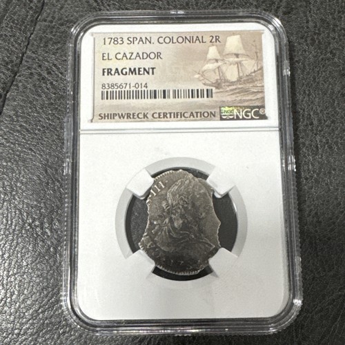 1783 2R Fragment El Cazador Shipwreck Spanish Mexico 2 Reales NGC