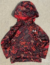 Under Armour Boys Pullover Hoodie Size 6 Black Red Graphic Print Logo