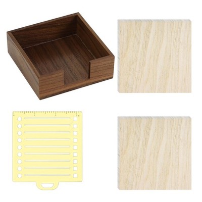 Buqoo Walnut Wood Sticky Note Holder with Metal Stencil, Post It Note Dispens...