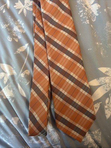 Saddlebred Men's Necktie Silk Polyester Blend Orange & Blue Plaid
