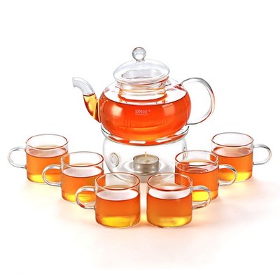 27oz Glass Teapot Set Stovetop Tea Infuser Maker w/ Candle Warmer and 6 Teacups