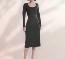 CAbi Any Day Long Sleeve Ribbed Knit Midi Dress Sz M Gray Bodycon Flattering