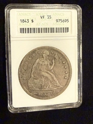 1843 Liberty Seated Dollar-ANACS VF 35