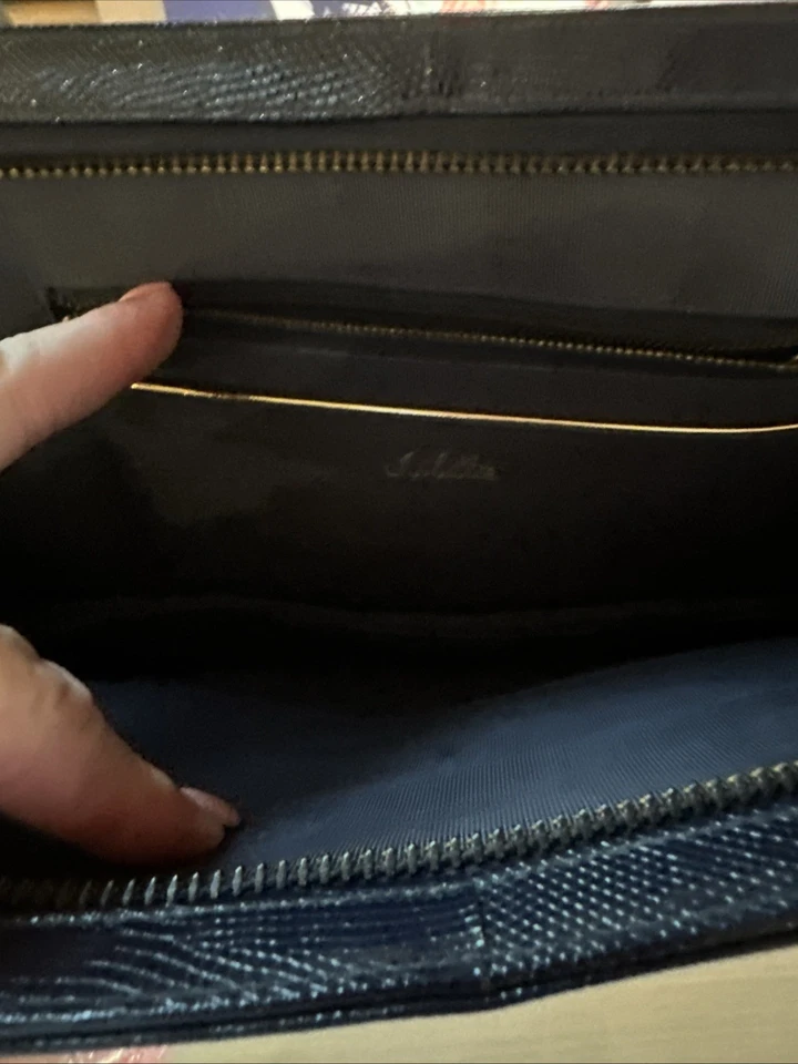 Bolso de Mano Vintage Años 50 J Miller Azul Marino PATENTE Cuero Cartera de Noche Cartera Foto 3 de 4