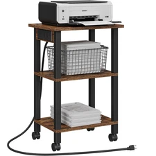 3 Tier Printer Stand, Rolling Printer Cart with Power Outlets and USB Ports, ...