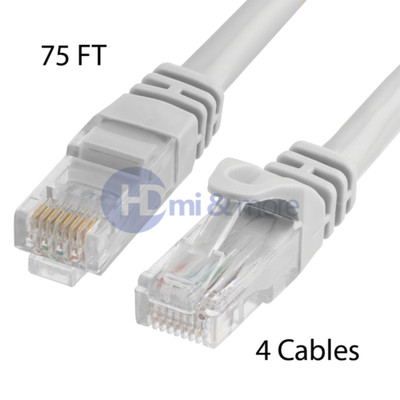 4x 75FT CAT6 Cable Ethernet Lan Network CAT 6 RJ45 Patch Cord Internet Gray