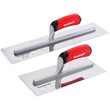 2-piece notch trowel set, 1/8"x1/8" square & 1/4"x1/4" square, made of