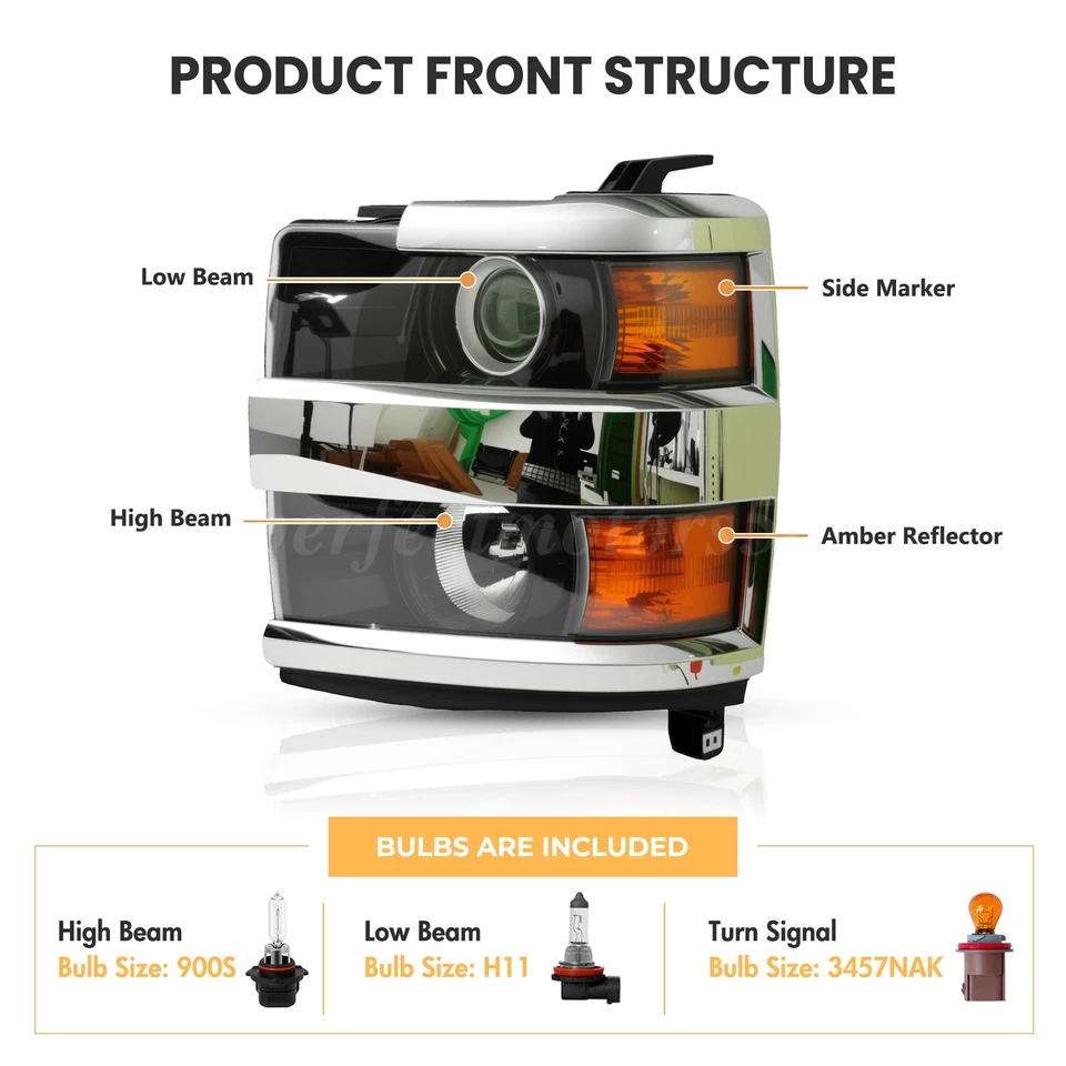 Halogen Projector Headlight LH&RH For 2015-2019 Chevy Silverado 2500HD 3500HD US - Изображение 2 из 4