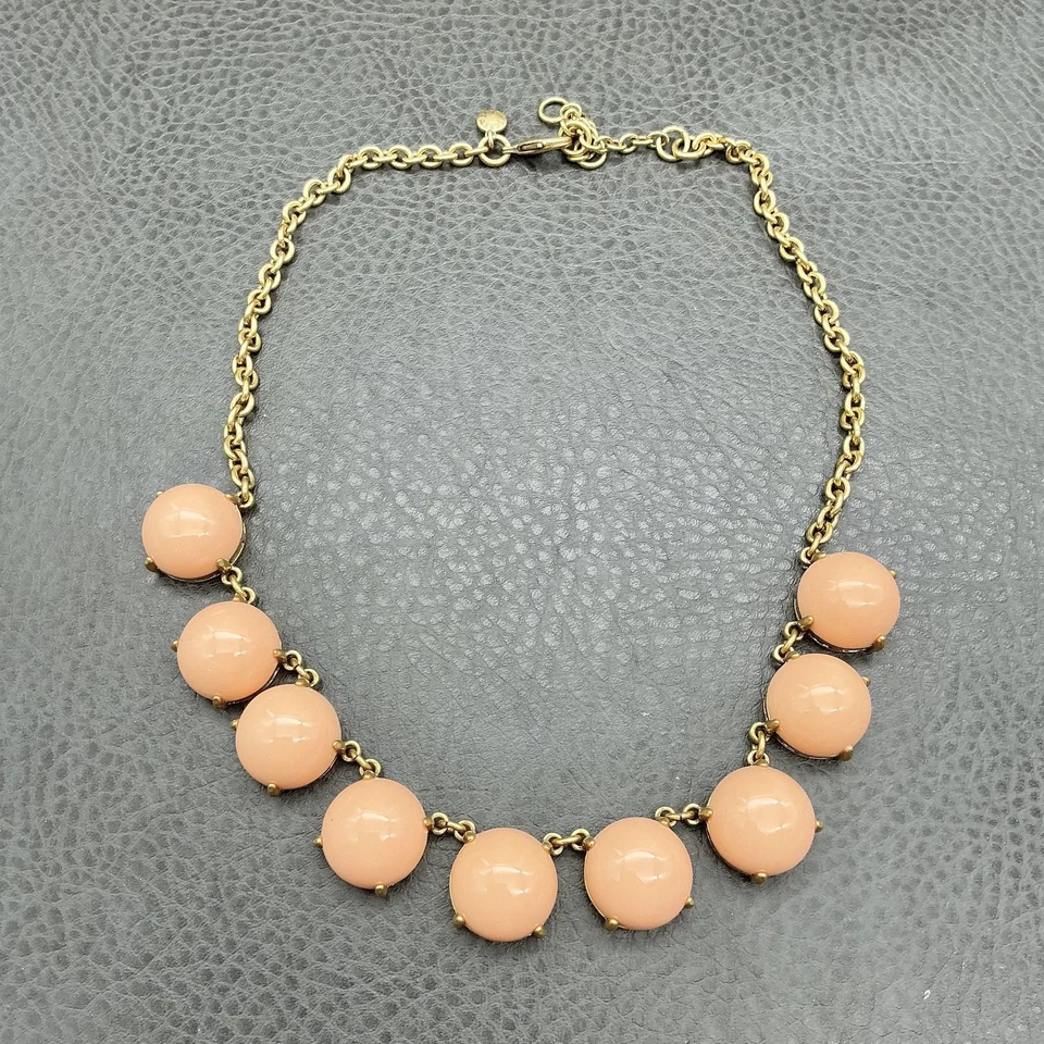 J.Crew Statement Necklace Women Peach Resin Cabochon Gold Tone Chain Adjustable - Image 2 of 4