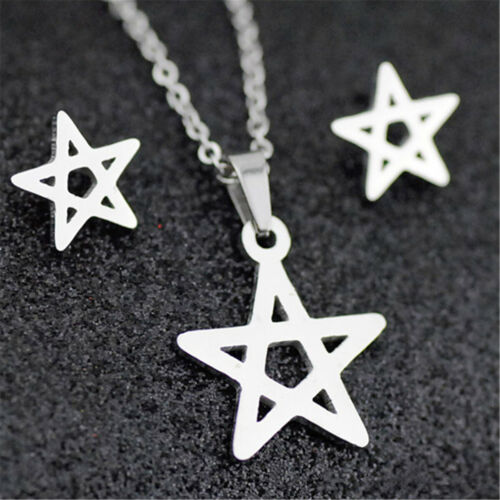 Edelstahl Damen Silber Schmuck Set Anhänger Ohrringe Halskette Charm Geschenk - Bild 4 von 39