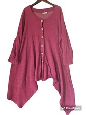 Bryn Walker Purple Lagenlook Cotton Asymmetric Hem Button Tunic Jacket L Vc01
