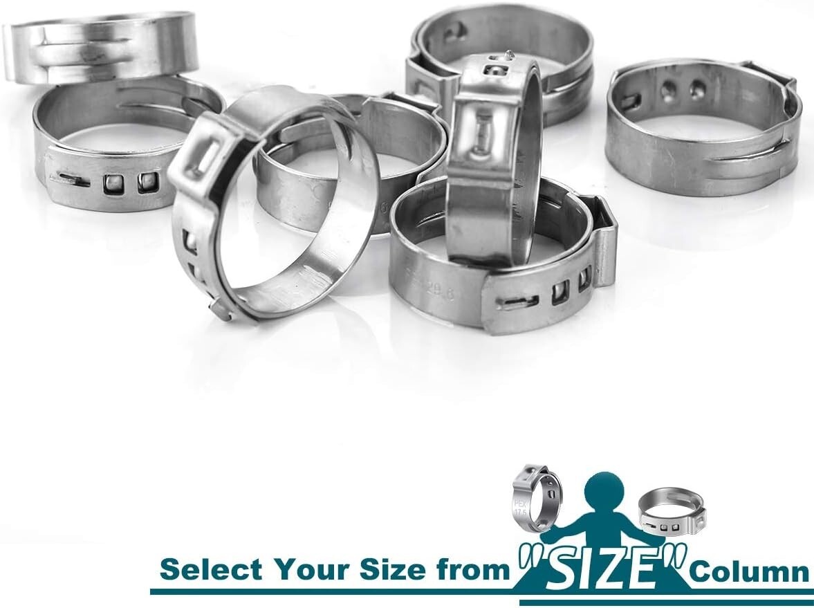 PEX Cinch Clamp Rings 3/4 Inch - 304 Stainless Steel Pinch Clamps For PEX Pipe (Pack Of 50)