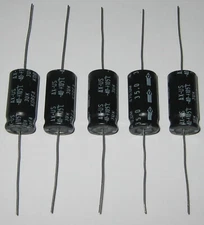 5 X ITT 470 uF Axial Electrolytic Capacitor - 35 V DC - 13 mm Diameter - 105 C