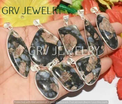 20pcs Natural Que Sera Gemstone Bezel Pendant Lot 925 Silver Plated wh-79
