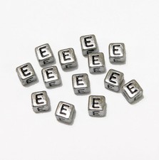 6mm Silver Metallic Alphabet Beads Black Letter "E" 100pc