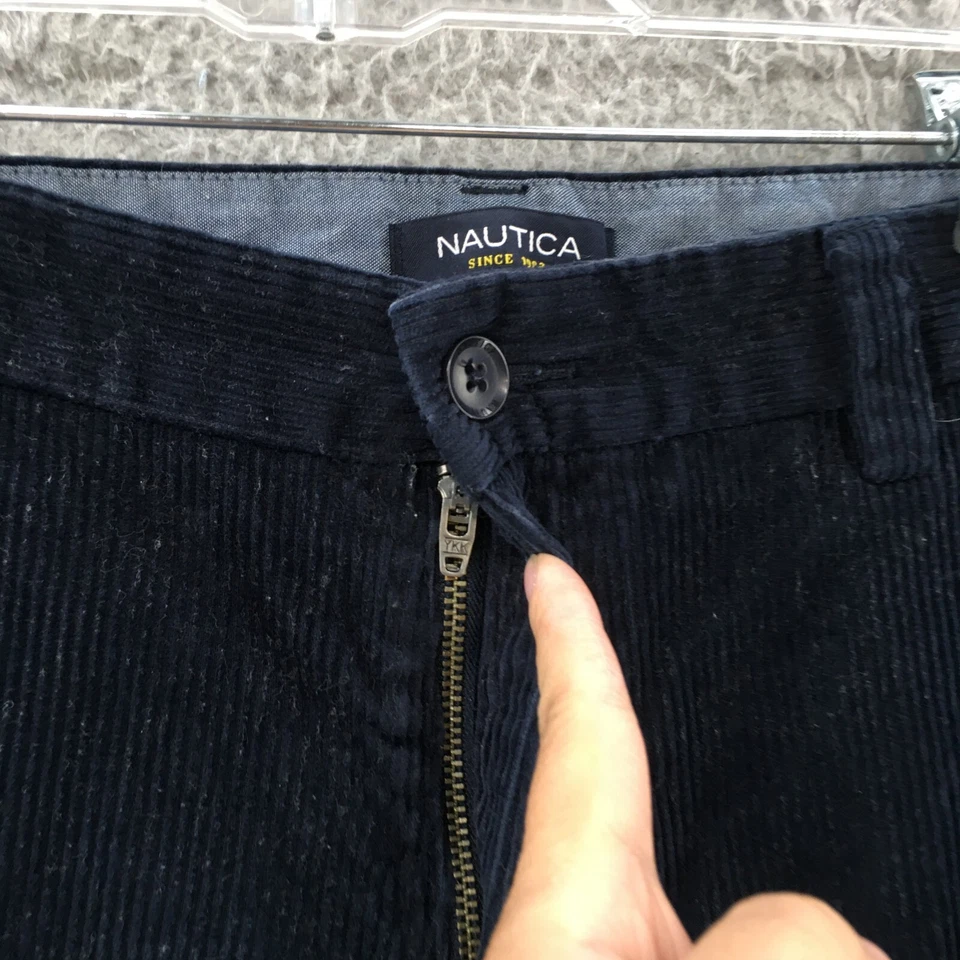 Nautica Corduroy The Deck Pants Mens 38x34 (Actual 38x33) Blue Classic Fit Zip - Image 4 of 4