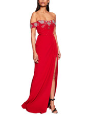  995 Marchesa Notte Size 2 Gown Red Crepe Embellished Off Shoulder Maxi Dress