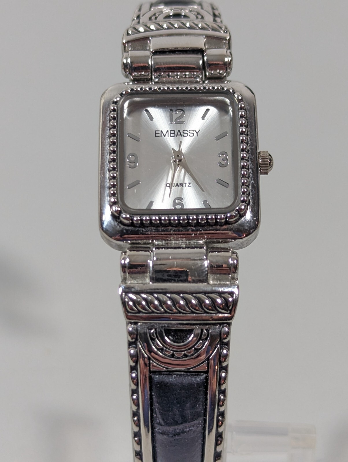 Embassy Silver Tone Dial Rectangle Case Hinge Bra… - image 2