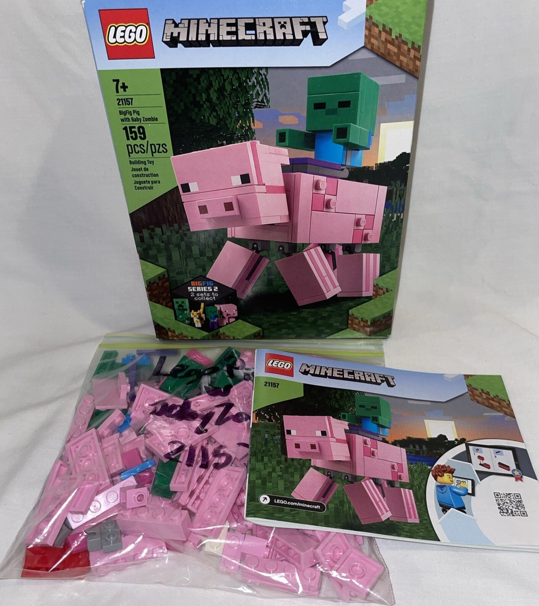Lego Minecraft BigFig Pig With Baby Zombie 21157 Complete Open Box - Main Image