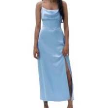 ZARA NEW WOMAN CORSETRY CAMISOLE SLIP DRESS SIZE L SKY BLUE