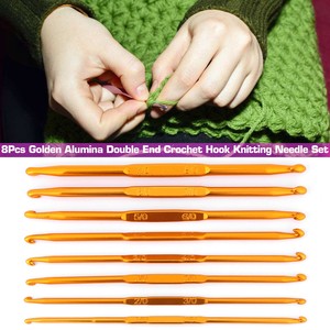 8 Pcs Gold Alumina Double End Crochet Hooks Knitting Needle Set