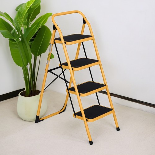 Folding Step Ladder - Portable, 4-Step, Yellow, Anti-Slip Feet, Iron & Practical - Picture 16 of 24