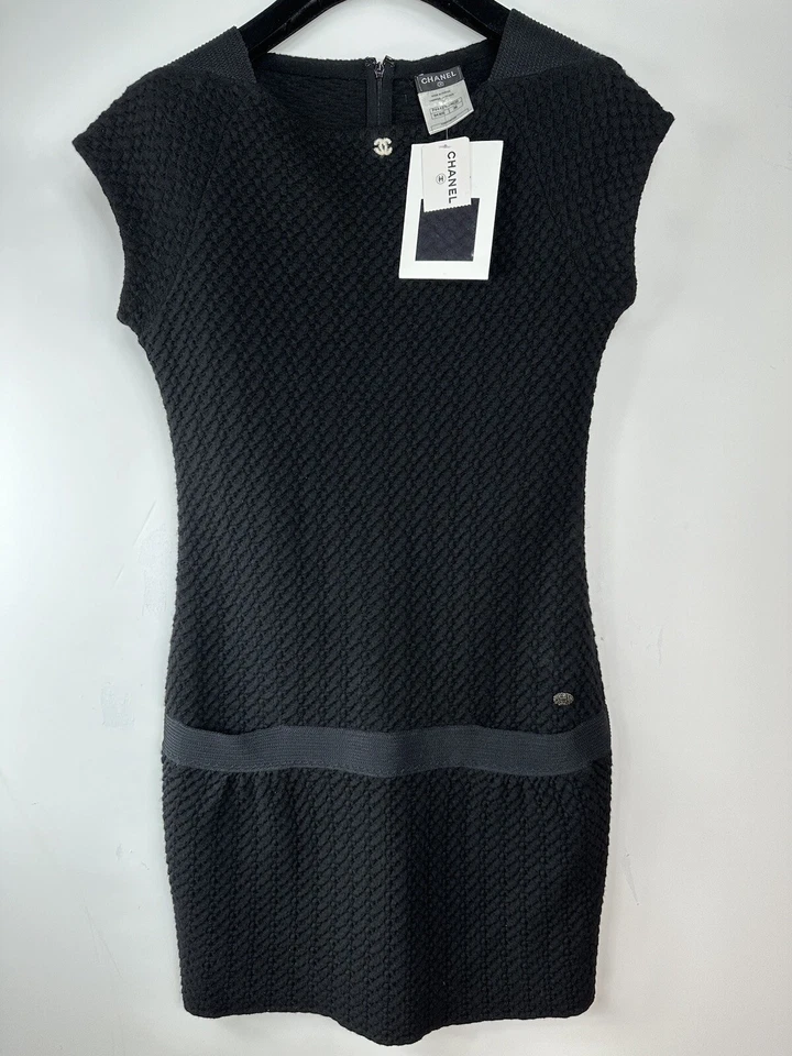 Camisa Top de Vestido 5k Tag Chanel 2015 Trabajo Negra Tejida Larga 34 36 38 S M 2 4 6 Logo Foto 2 de 4