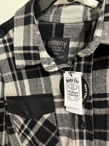 Born Fly Men's Flannel Shirt Sz 2xL Black/Gray Print - Picture 3 of 7