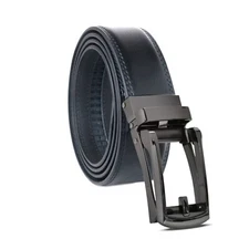 Men's Belt Genuine Leather Ratchet Belts Automatic Silver Buckle 1.37inch Width