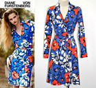 DIANE VON FURSTENBERG Jeanne  Cotton-Silk Dahlia Coralline Wrap Dress  sz 2 $398
