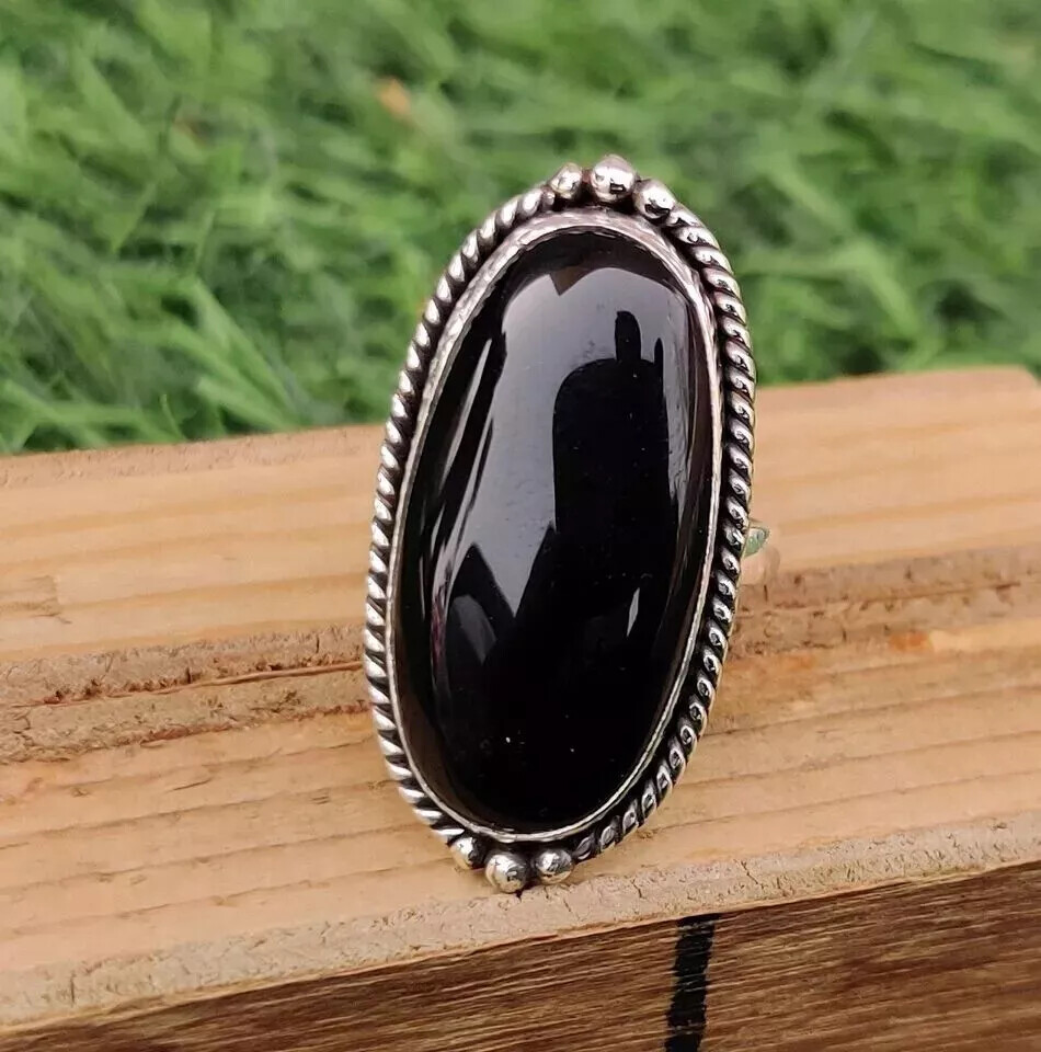 Black Onyx Ring Solid 925 Sterling Silver Handmade Wedding Ring All Size R114
