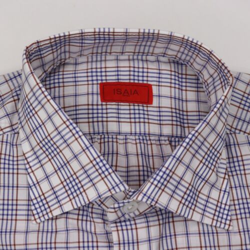 Nuevo con etiquetas Camisa de vestir Isaia Napoli para hombre blanca azul a cuadros 15 - 38 - Imagen 2 de 7