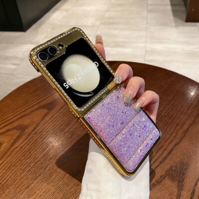 For Samsung Z Flip 5 4 3 Glitter Bling Electroplated Diamond Shiny Case Cover