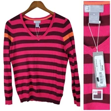 NEW JCP Sweater Size Medium Pullover Cotton Cashmere Blend Pink Burgundy Orange 